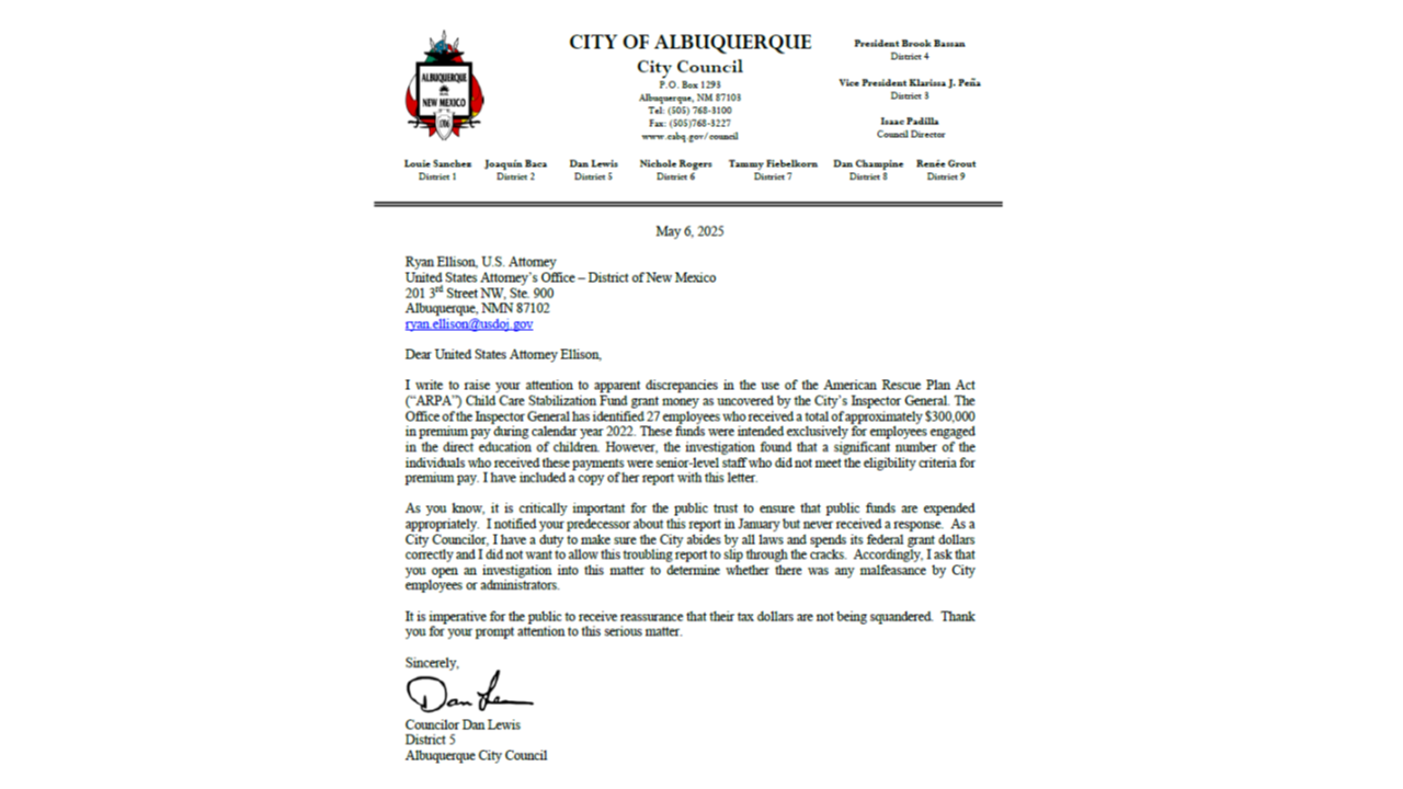 District 5 May 6, 2025 Letter to USAO