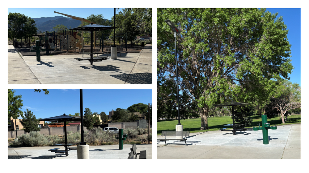 Just in time for Summer 2025,El Oso Grande Park has a new water fountain, along with ADA accessible, concrete patio area, with shaded picnic tables adjacent to the children's playground.