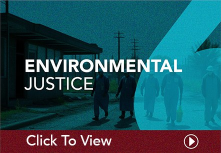Text reading 'Environmental Justice' overlaying a group of people walking.