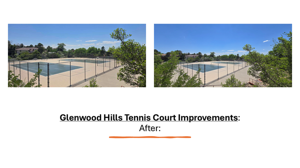 Glenwood Hills Tennis Courts after improvements. New surface and fresh striping.