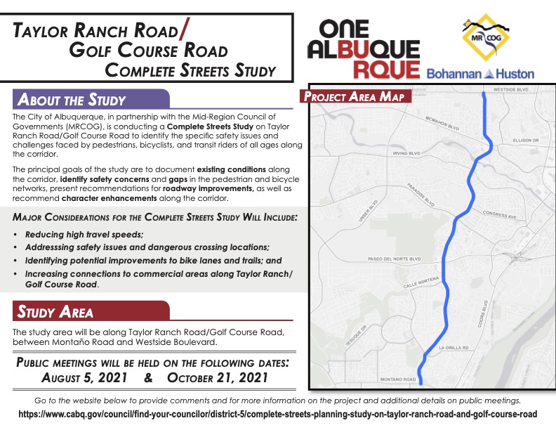 Golf Course - Taylor Ranch Complete Streets Overview Flyer - June 2021