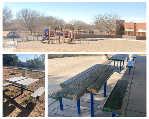  park playground, picnic tables, benches, and surfacing