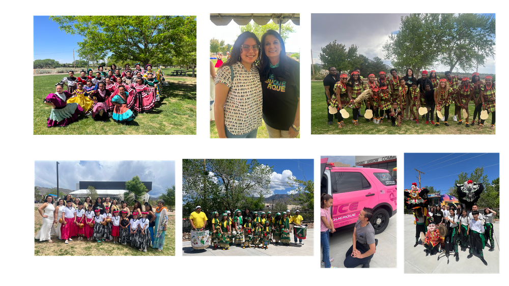 Collage of photos depicting Councilor Renee Grout and performers at the 2025 Multicutural Arts Festival at Singing Arrow Park on May 3, 2025