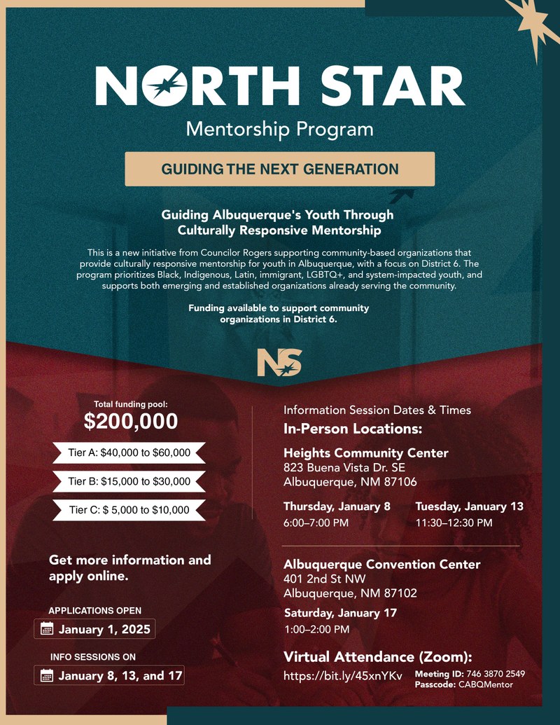 Council District 6 announces "North Star Mentorship Program" flyer with dates.