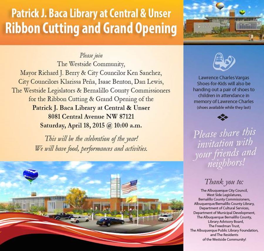 Patrick J. Baca Central and Unser Library Grand Opening Invitation 
