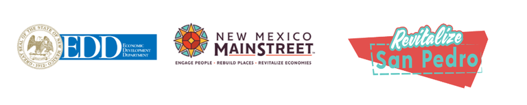 Photo of the logos for New Mexico Economic Ddevelopment Department, New Mexico Main Street and Revitalize San Pedro Partnership.