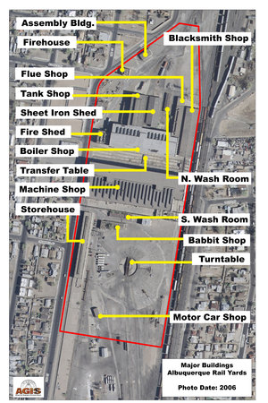 Labeled Aerial View of Albuquerque Rail Yards