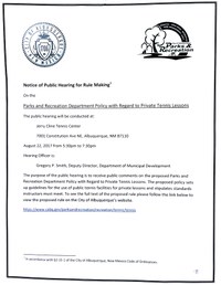 Tennis Policy Public Hearing Notice Tennis Policy Public Hearing Notice