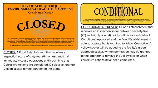 On the left is the orange "closed" sticker", and on right is the "conditional" sticker.