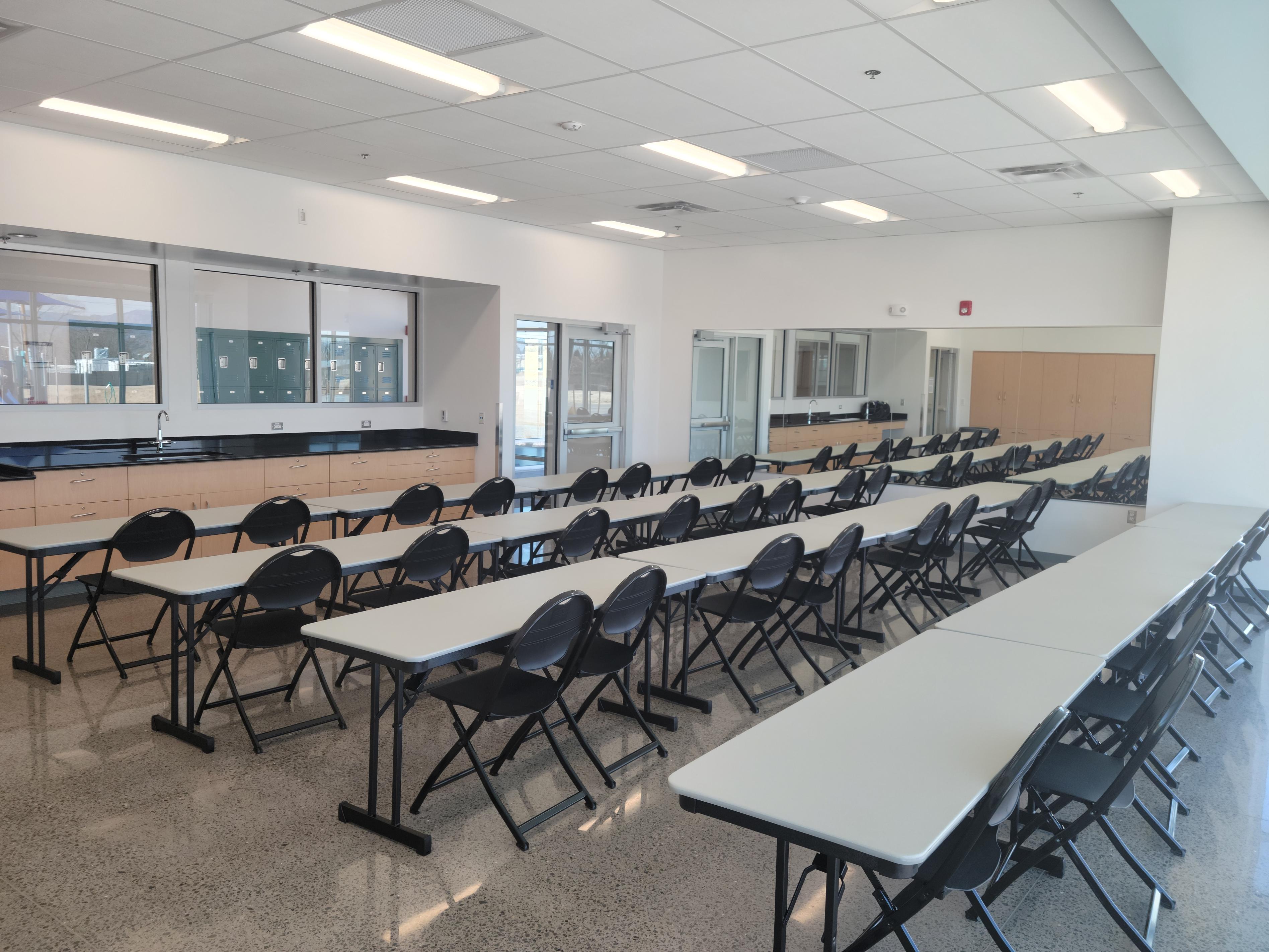 An empty meeting room available for rent at a community center