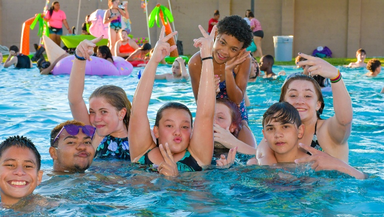 Children swimming in a pool