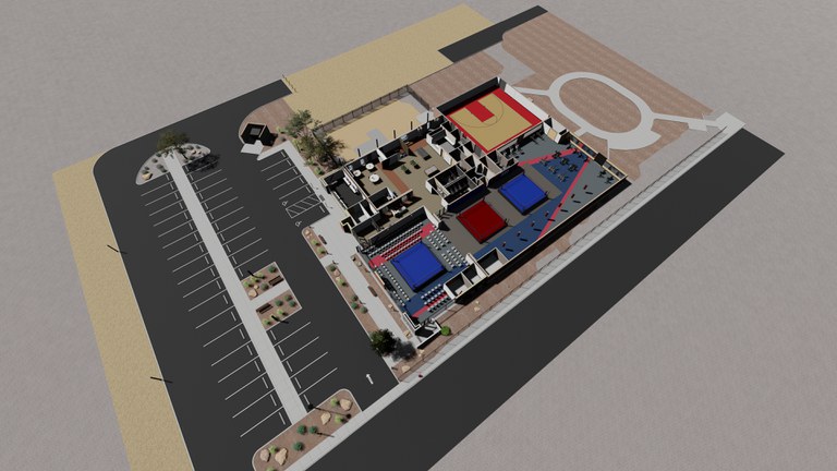 A rendering of the new and improved Jack Candelaria community center with three boxing rings, fitness space, a new computer lab, and a half-court gym.