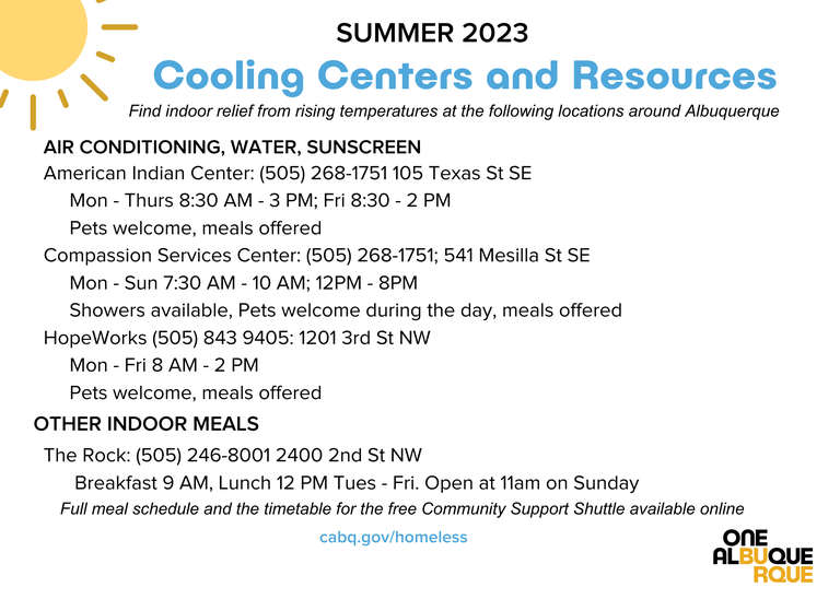 Summer 2023 Cooling Centers City of Albuquerque Family & Community Services