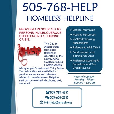 Click for PDF of the Homeles Helpline flyer