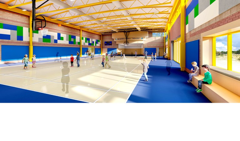 Rendering of a new gymnasium with a stage at the back