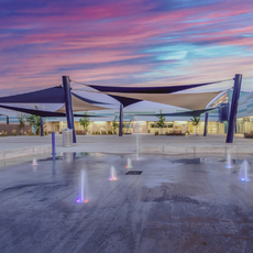 Patio and spray pad at Westgate Community Center