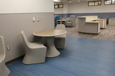 Photo of chairs and intake desk at Medical Sobering Center