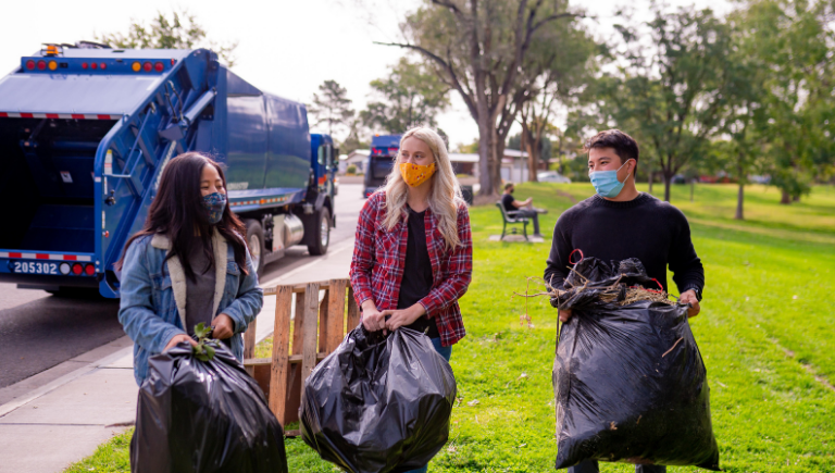 A team of volunteers collecting trash