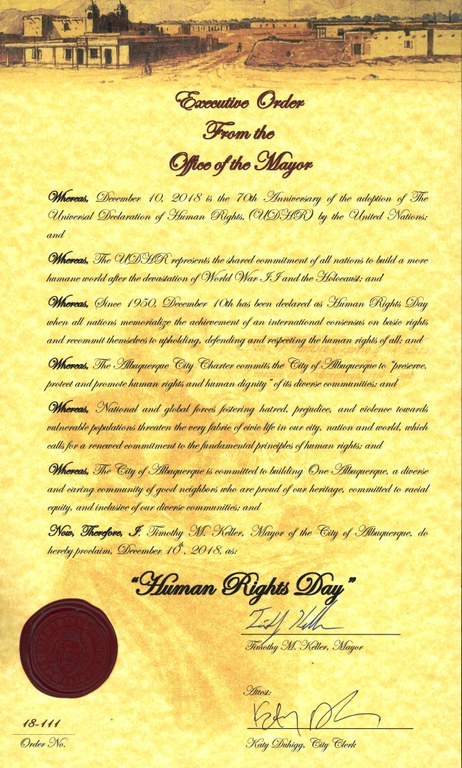 Mayor Tim Keller Declares December 10 Human Rights Day
