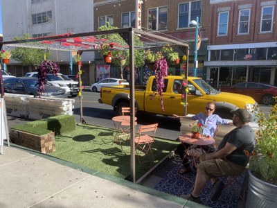 Downtown Parklet 3 Central Ave with a temporary park and seating area installed