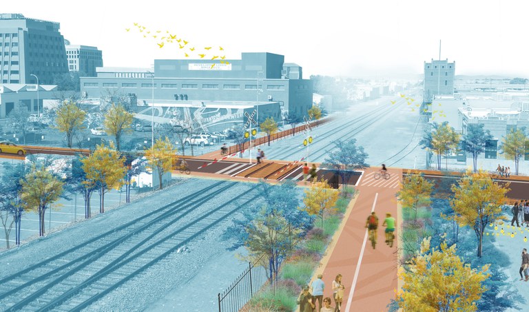 Conceptual rendering of the Rail Trail at Marquette Crossing