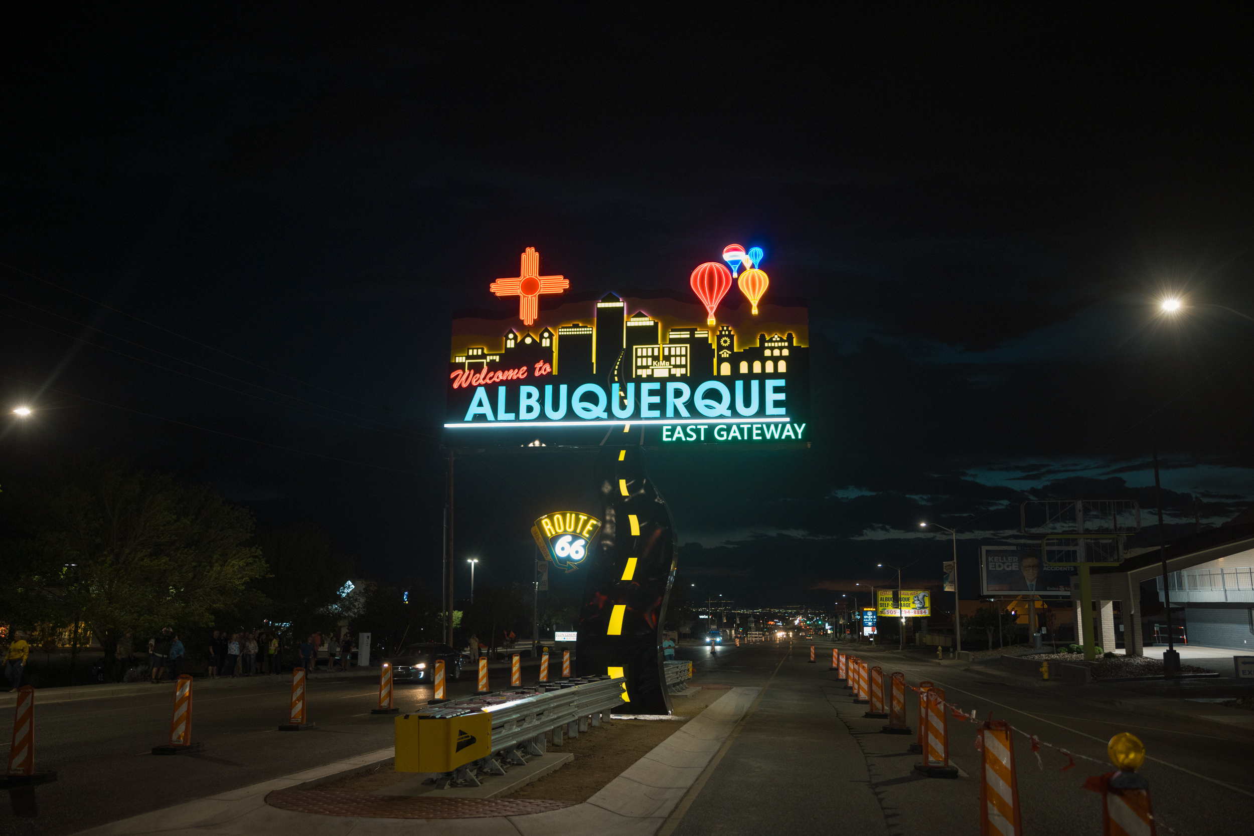 Route 66 East Gateway Sign lit up