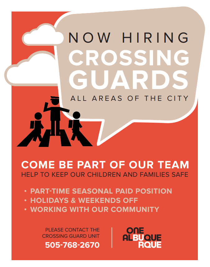 This is a poster for crossing guard, which is now hiring.