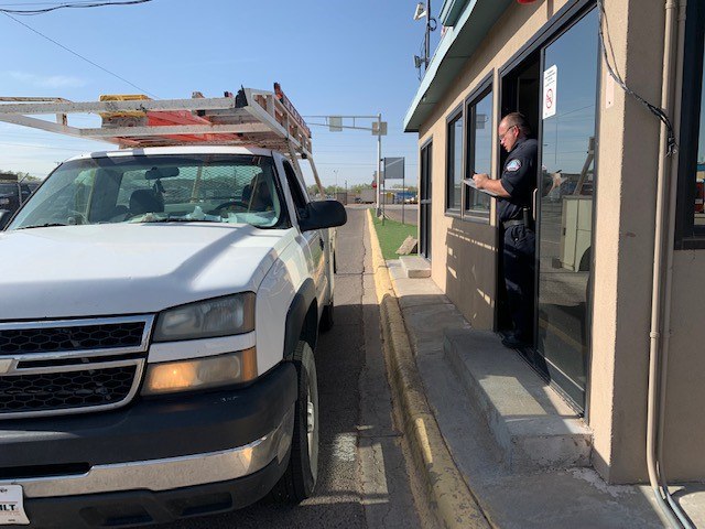 This is a photo of a metro security at the entrance to Pino Yards.