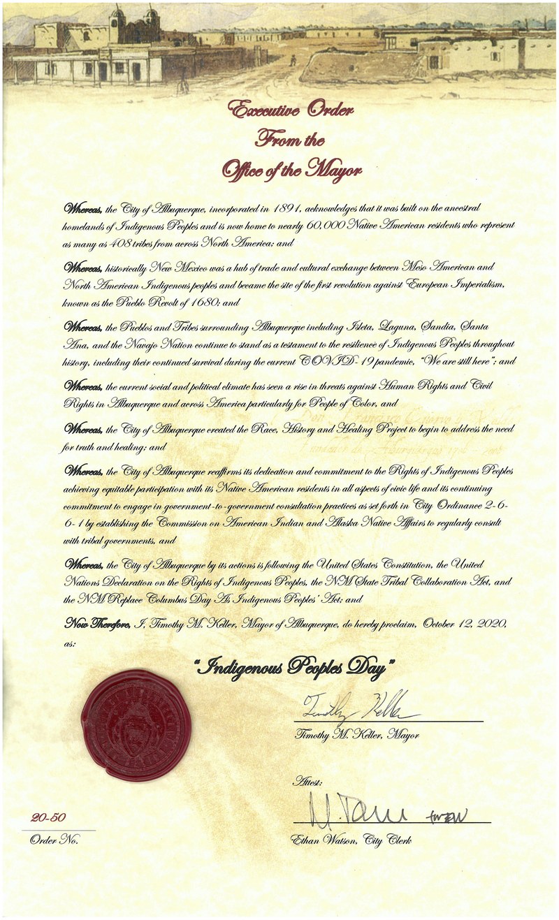 Mayor Tim Keller Proclaims October 12 as Indigenous People’s Day Mayor Tim Keller Proclaims October 12 as Indigenous People’s Day
