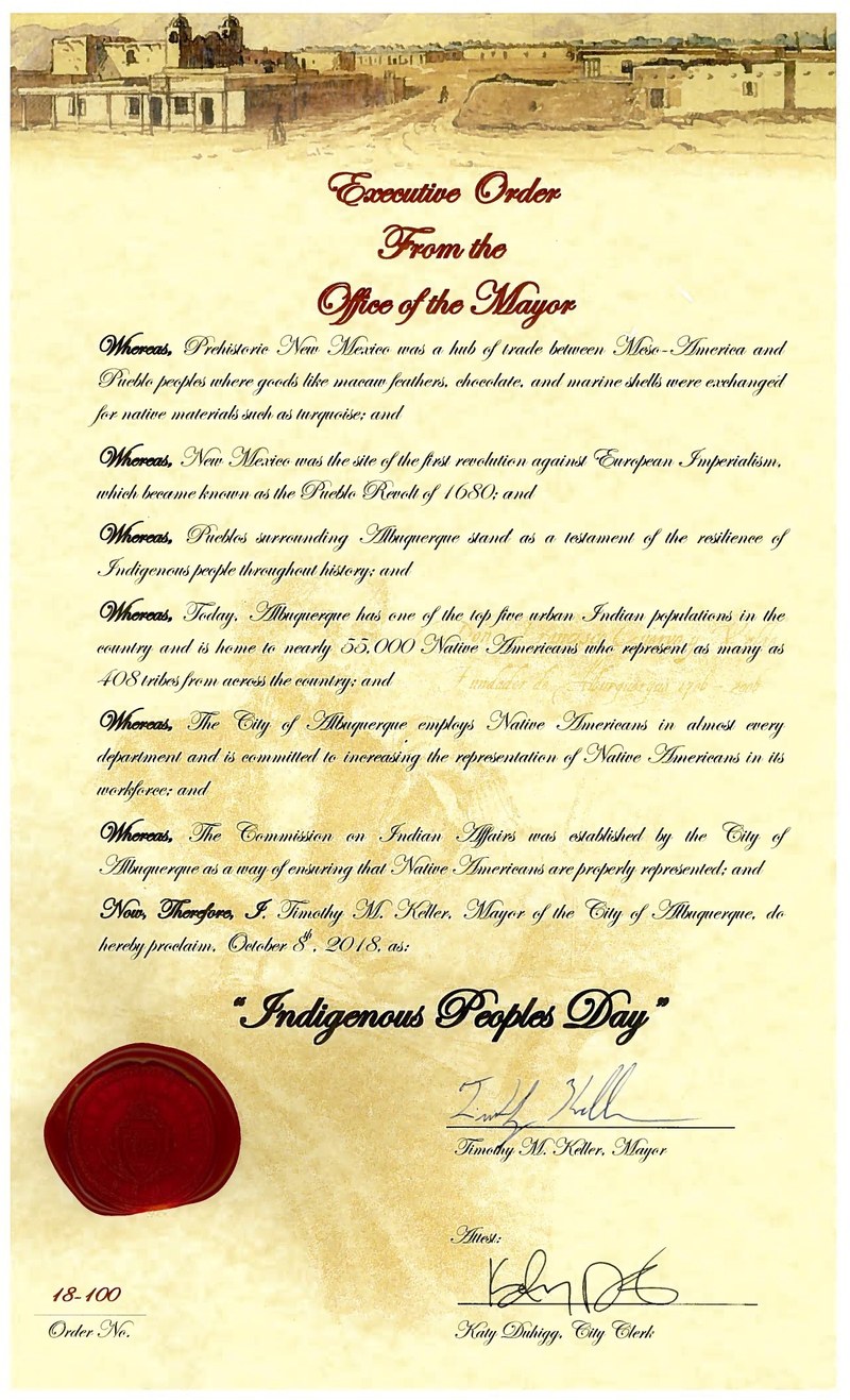 Mayor Tim Keller Proclaims Indigenous Peoples Day Mayor Tim Keller Proclaims Indigenous Peoples Day
