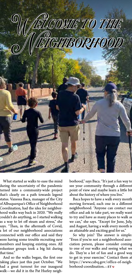 A screenshot of an Albuquerque the Magazine article covering the Neighborhood Walk Program organized by the Office of Neighborhood Coordination.