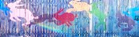 Fairwest Bunny artwork fence mural painting of outlines of different colored rabbits hopping along in profile.