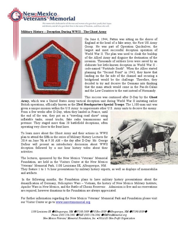 Flyer Military History Lecture - Deception During WWII - The Ghost Army