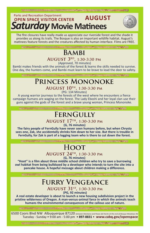Movie Matinees at OSVC August 2013