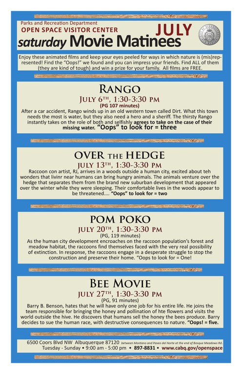 Flyer Movie Matinees at OSVC July 2013