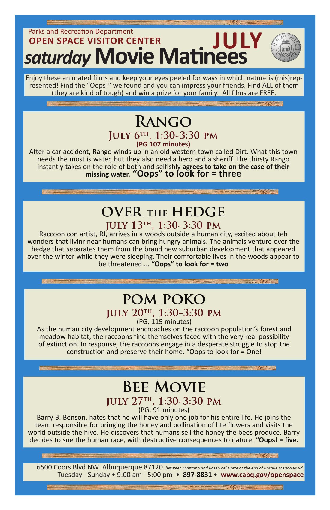Movie Matinees at OSVC July 2013
