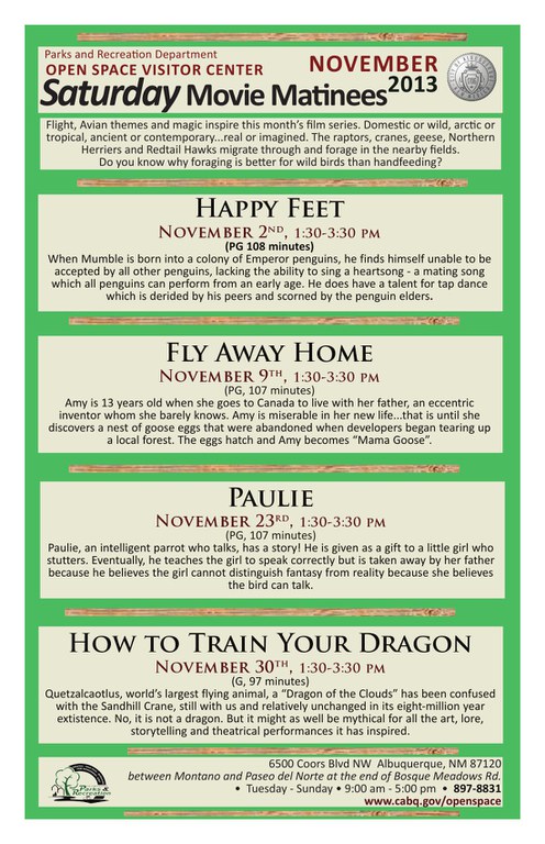 Flyer OSVC Saturday Movie Matinee November 2013 Schedule