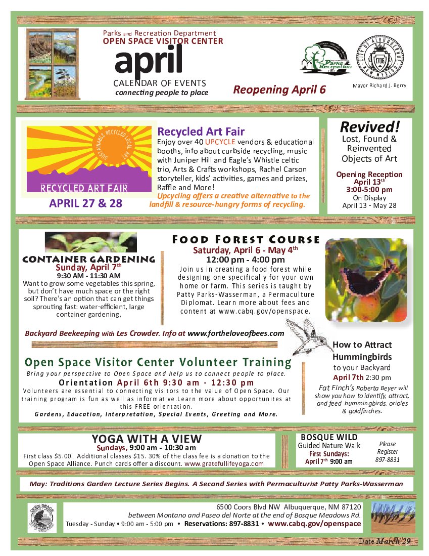 OSVC April 2013 Calendar of Events