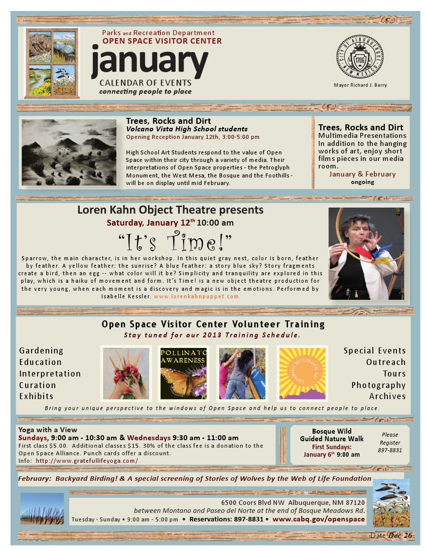 January 2012 OSVC Calendar of Events