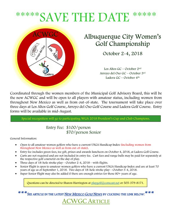 ABQ City Women's Golf Championships Save the Date