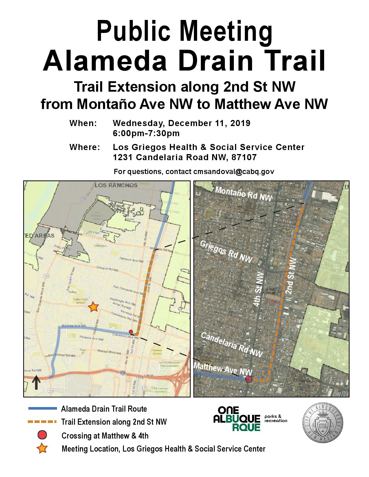 Map Alameda Drain Trail Public Meeting Flyer - December 2019