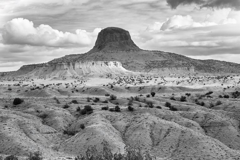 A Black and white picture of a mountain.