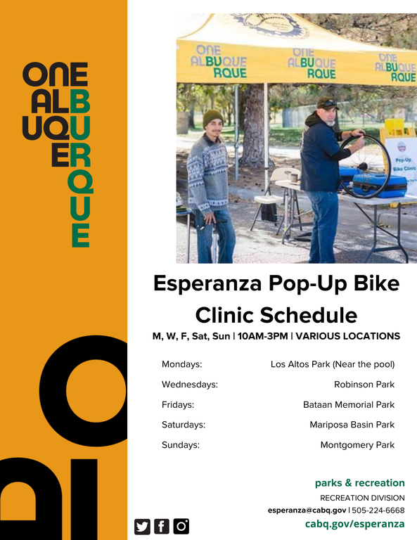 Flyer Esperanza Pop-Up Bike Clinic Schedule