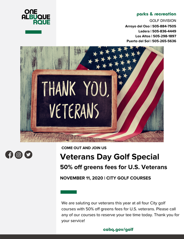 Flyer 2020 Veterans Day Golf Special