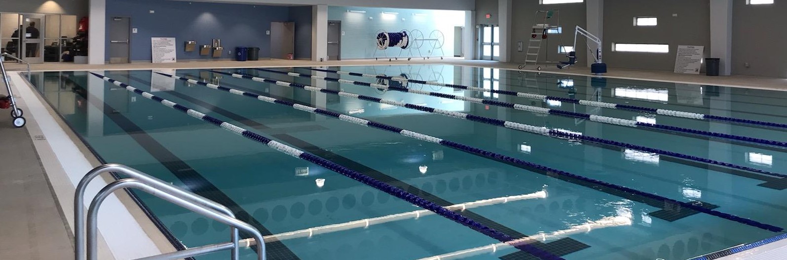 A pool with multiple swimming lanes.