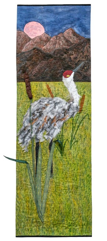 A multimedia art work of a crane by Patricia Gould.