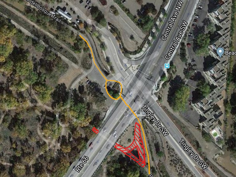 A map showing that the both sides of the path crossing Central on the south side and the path to the south west side of Central and Tingly Drive will be paved.
