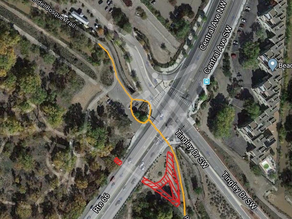 A map showing that the both sides of the path crossing Central on the south side and the path to the south west side of Central and Tingly Drive will be paved.
