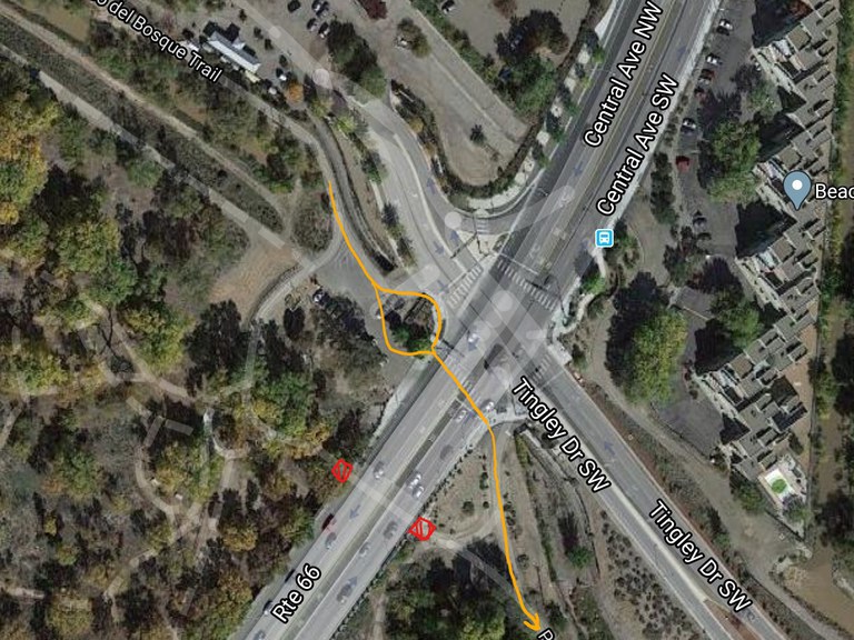 A map showing that the both sides of the path crossing Central on the south side of Central and Tingly Drive will be paved.