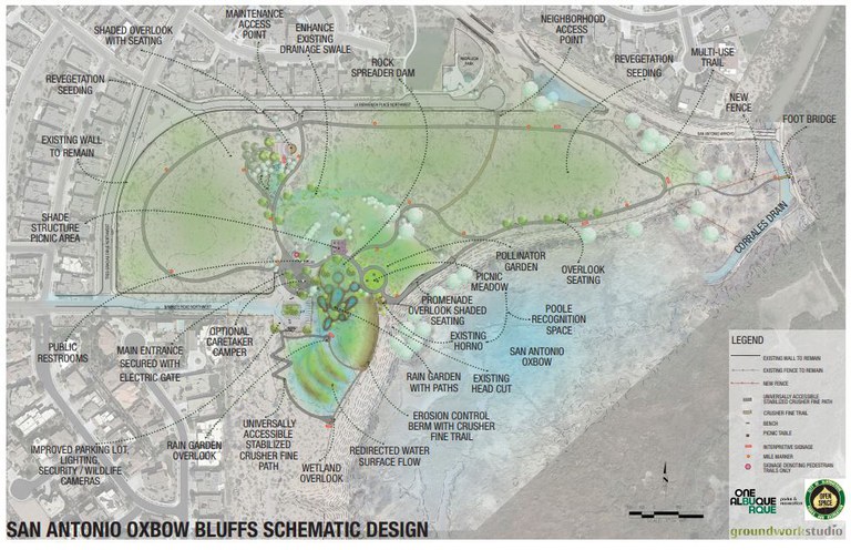 Graphic layout of a plan of San Antonio Oxbow Open Space